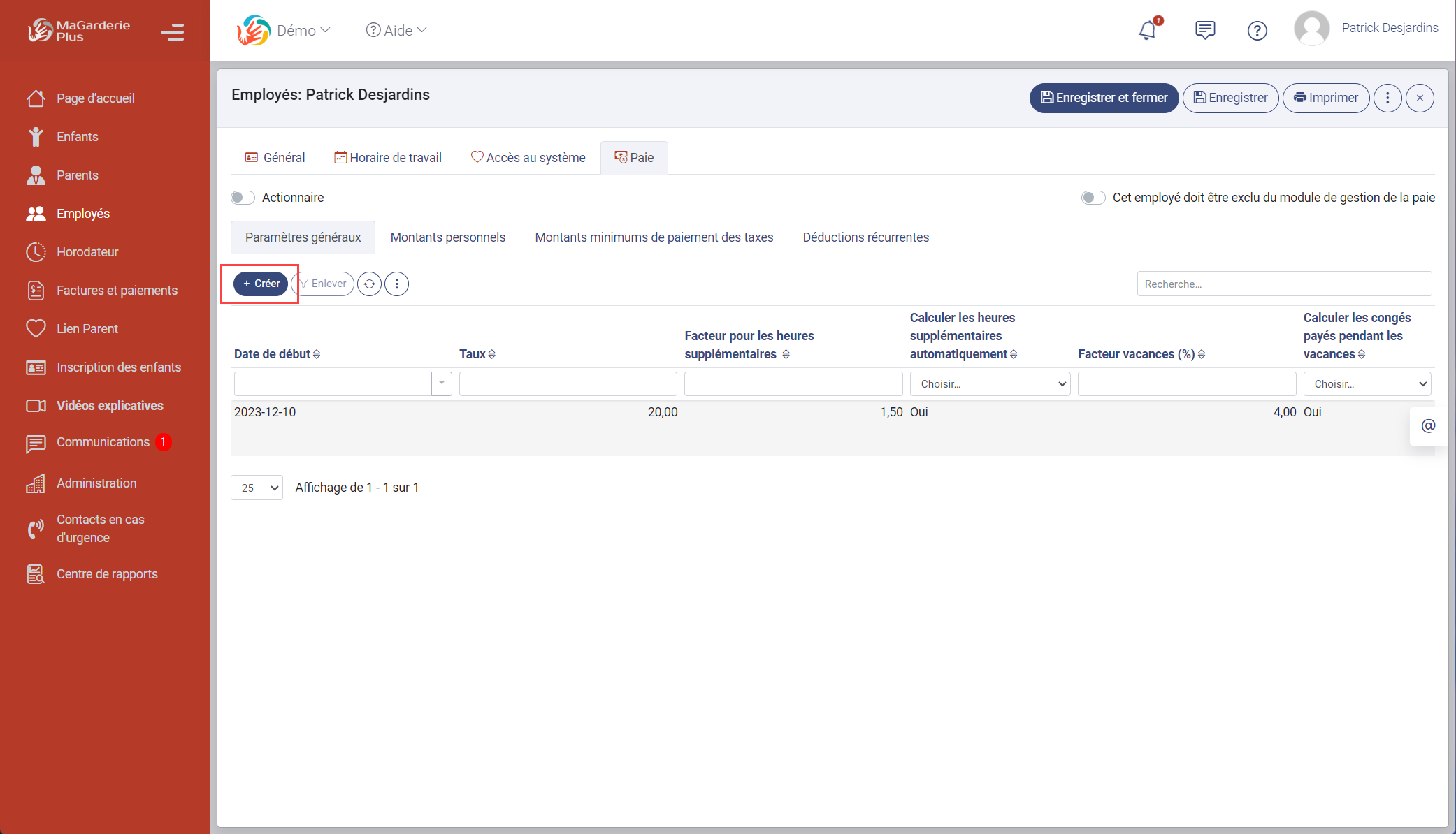 MaGarderie Plus: Module de paie