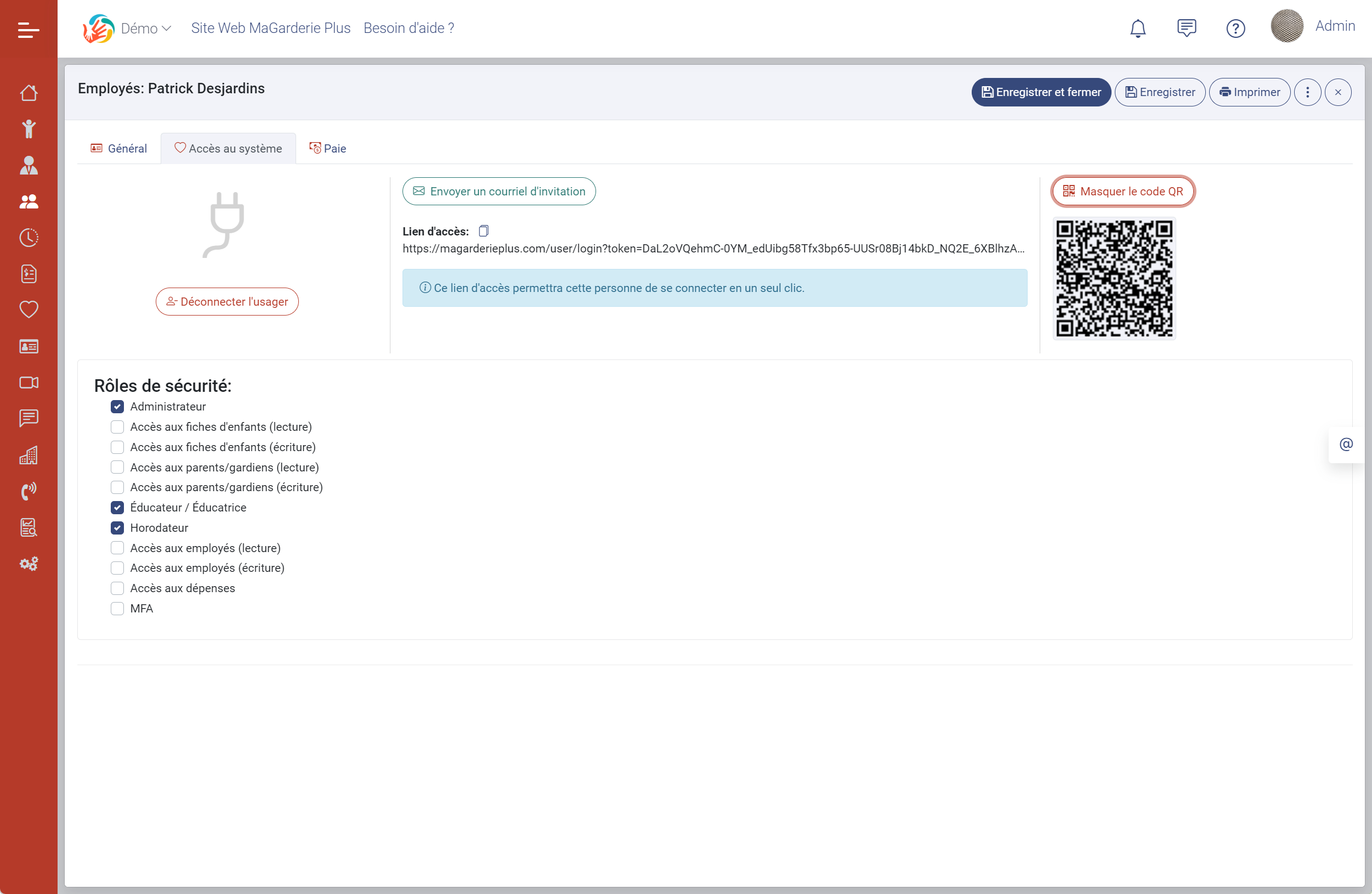 MaGarderie Plus gestion des employés